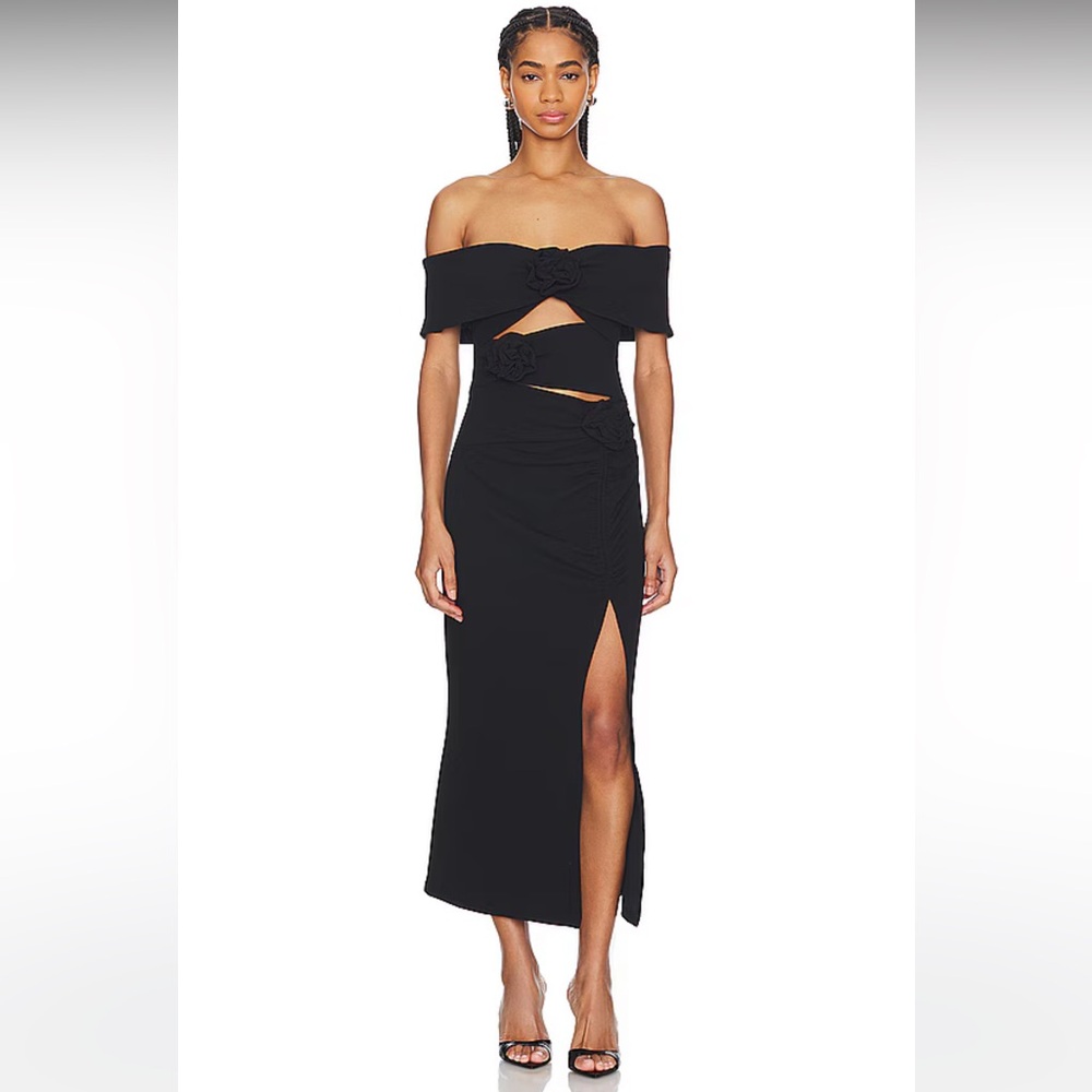 Elliatt Sardinian Midi Dress with 3D Flowers in Black, NWT, Small